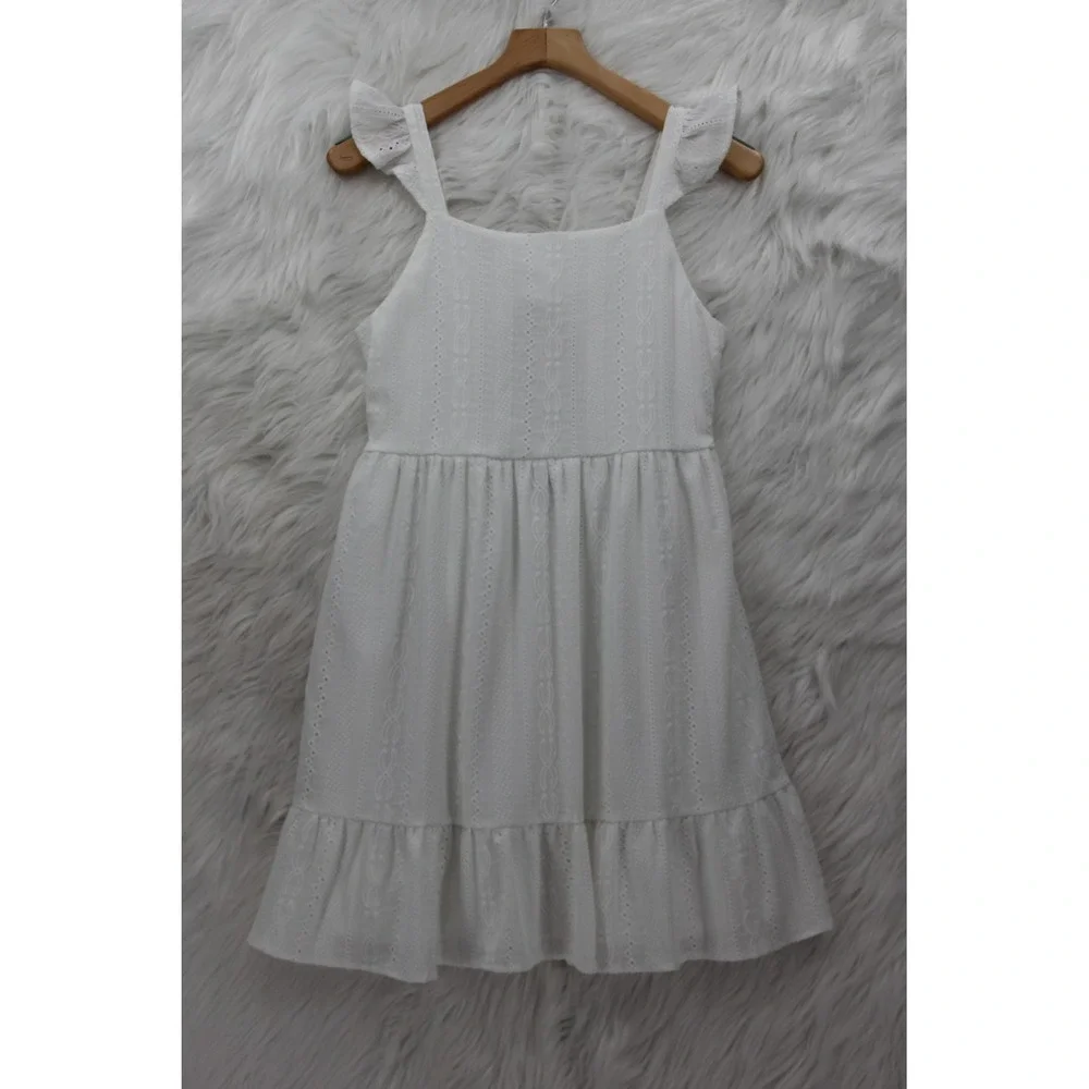 The Childrens Place White Eyelet Cutout Dress Size 16 XXL Ruffle Preppy Minimal